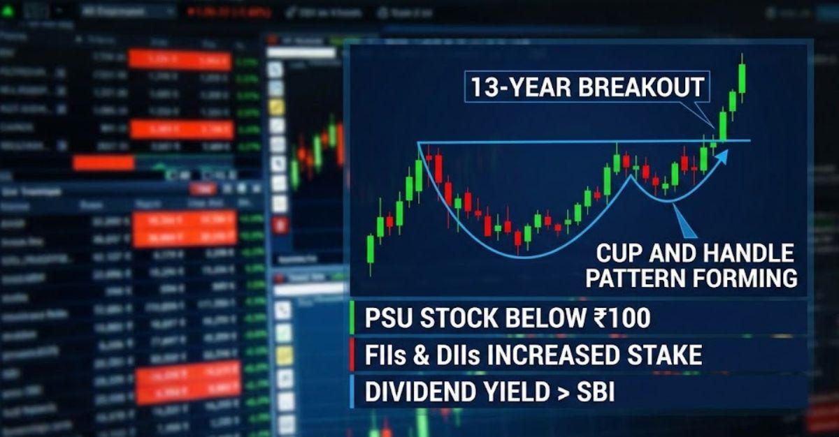 13-Year Breakout: PSU Stock Below Rs 100 Nears Cup and Handle Breakout; FIIs and DIIs have Increased Their Stake, While Its Dividend Yield Is Better Than SBI’s