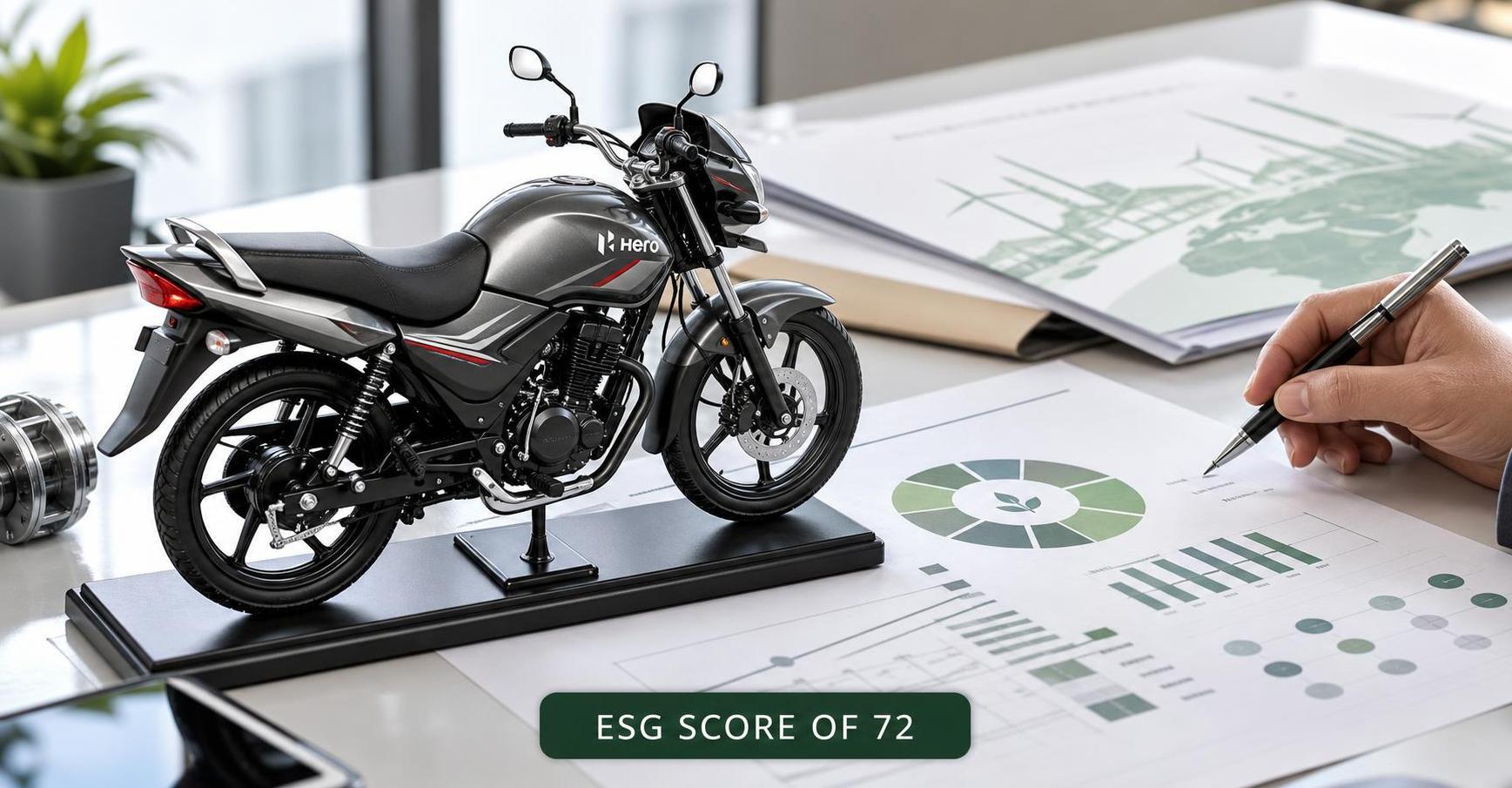 ஹீரோ மோட்டோகார்ப் NSE நிலைத்தன்மை மதிப்பீடுகளிலிருந்து 72 என்ற ESG மதிப்பெண்ணைப் பெற்றுள்ளது.