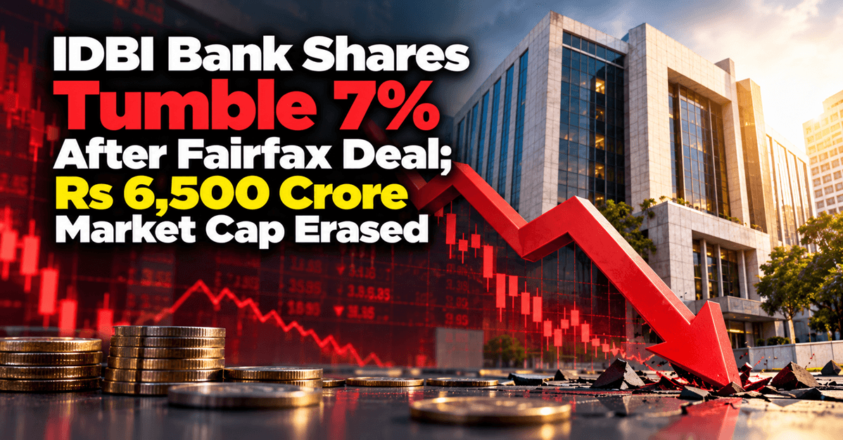 IDBI Bank Shares Tumble 7% After Fairfax Deal; Rs 6,500 Crore Market Cap Erased